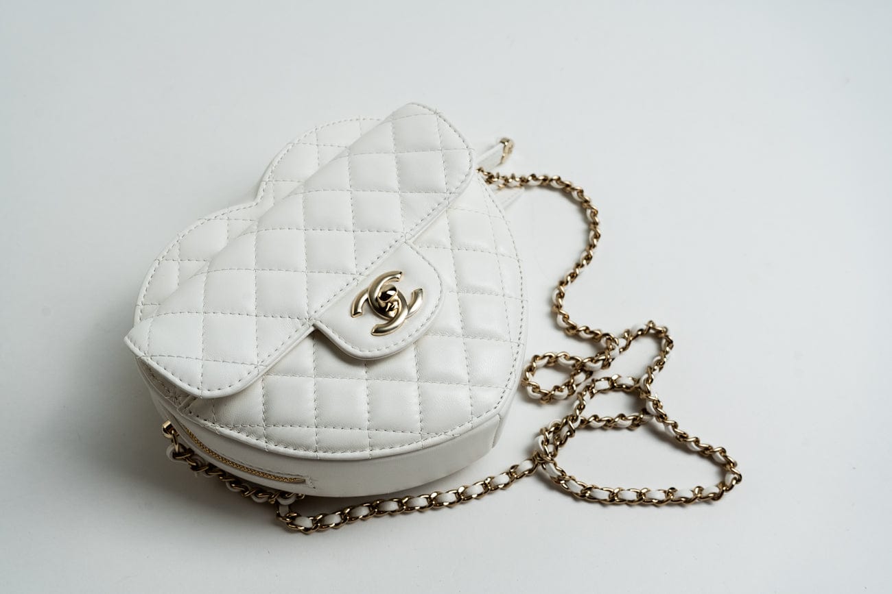 CHANEL Handbag 22S CC In Love White Lambskin Quilted Large Heart Bag LGHW - Redeluxe