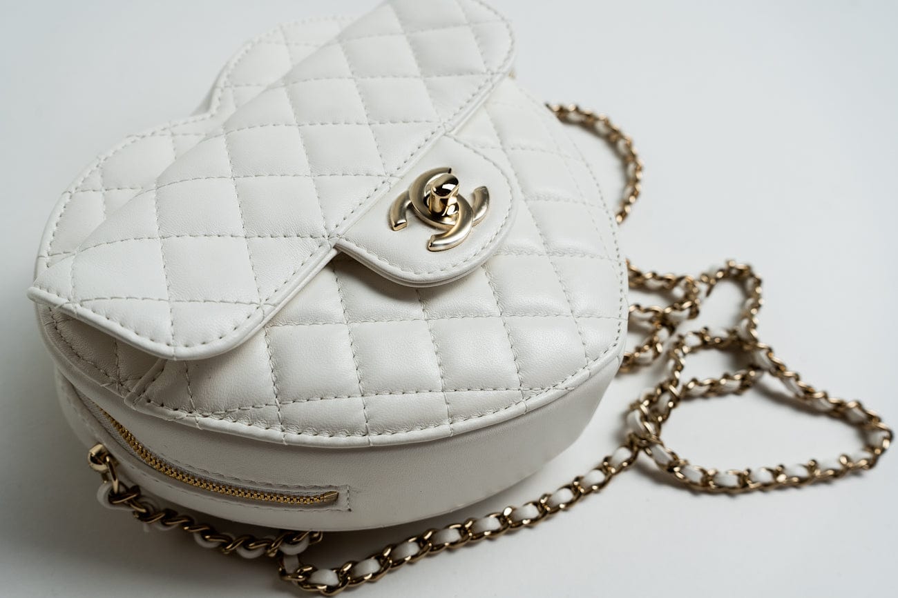 CHANEL Handbag 22S CC In Love White Lambskin Quilted Large Heart Bag LGHW - Redeluxe