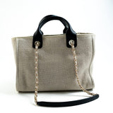 CHANEL Handbag 22S Dark Beige Deauville Shopping Bag Small Light Gold Hardware - Redeluxe