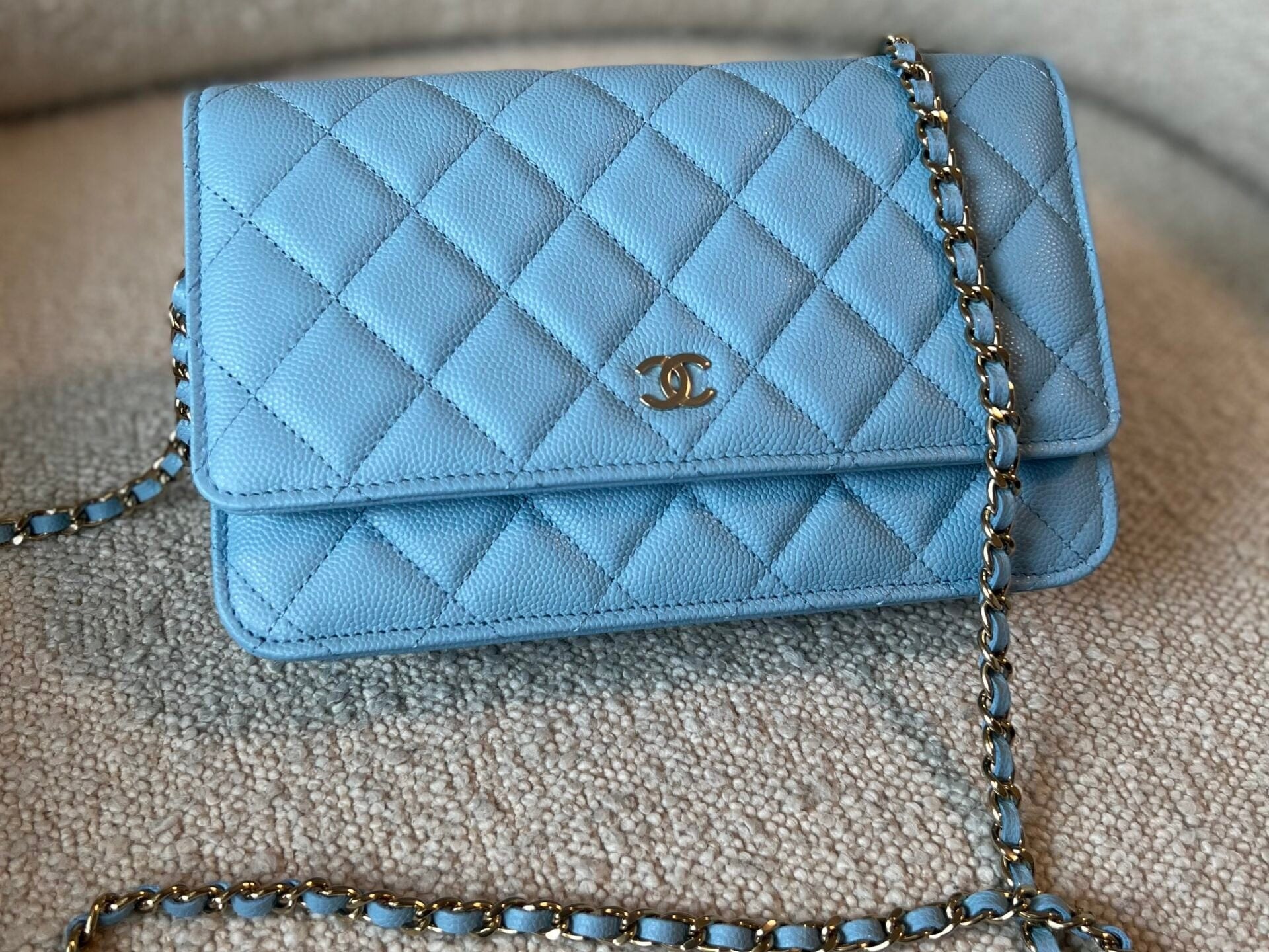 CHANEL Handbag 22S Light Blue Caviar Quilted Wallet On Chain (WOC) - Redeluxe