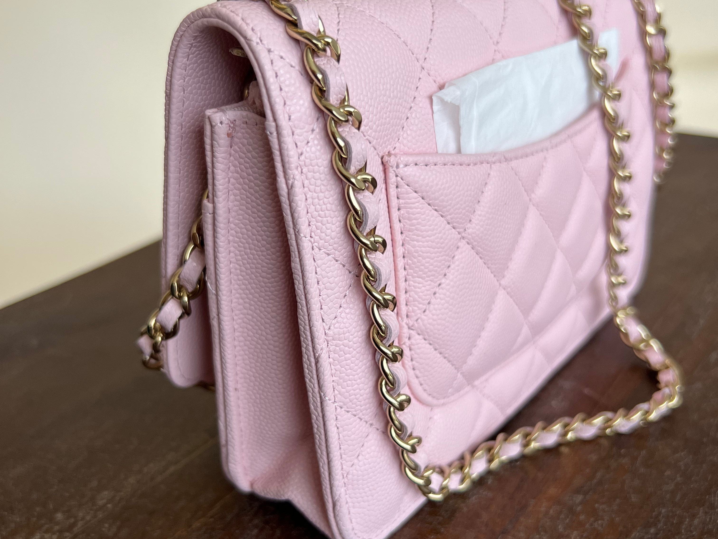 CHANEL Handbag 22S LIGHT PINK CAVIAR QUILTED WALLET ON CHAIN GHW (WOC) - Redeluxe