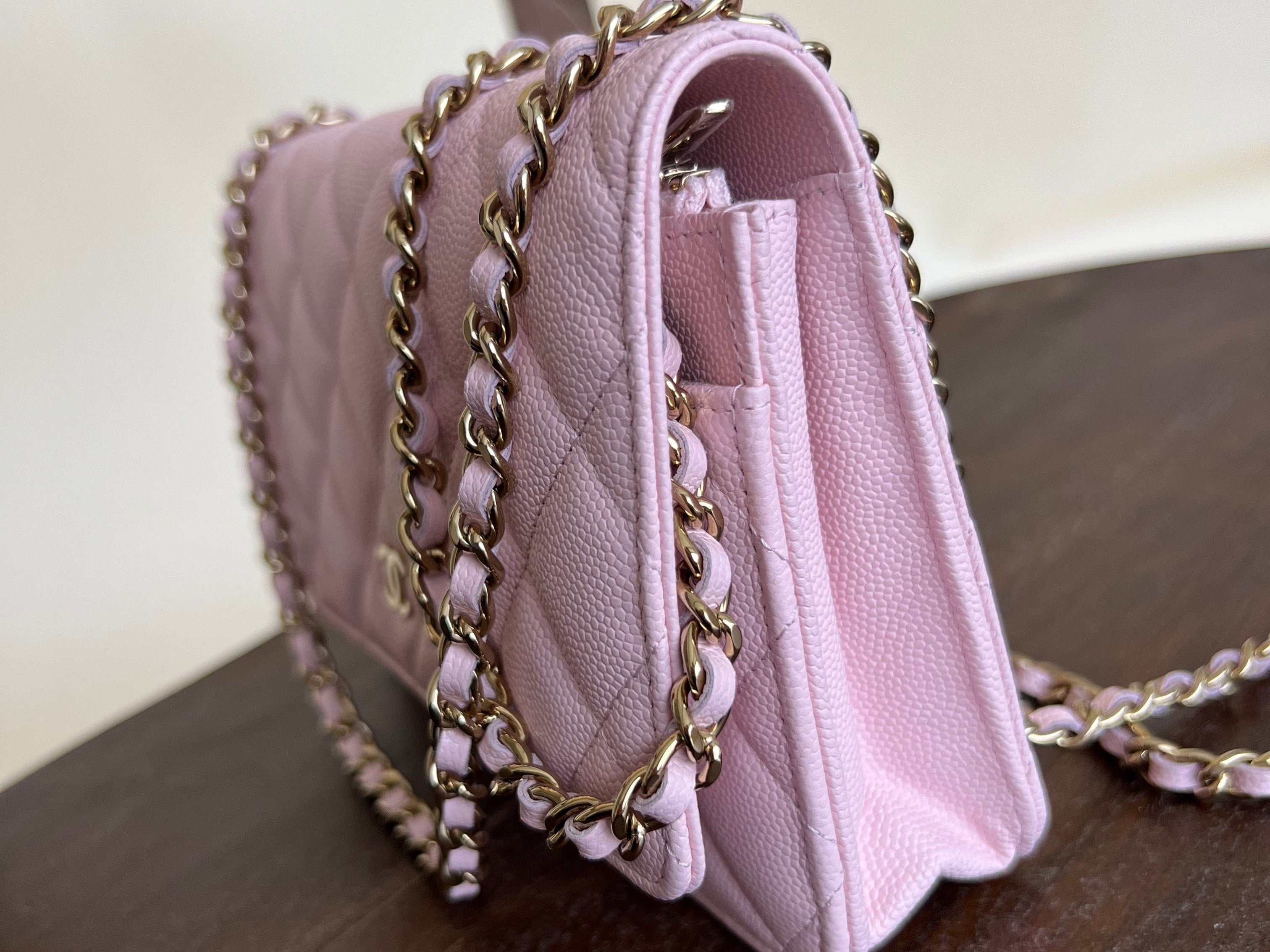 CHANEL Handbag 22S LIGHT PINK CAVIAR QUILTED WALLET ON CHAIN GHW (WOC) - Redeluxe