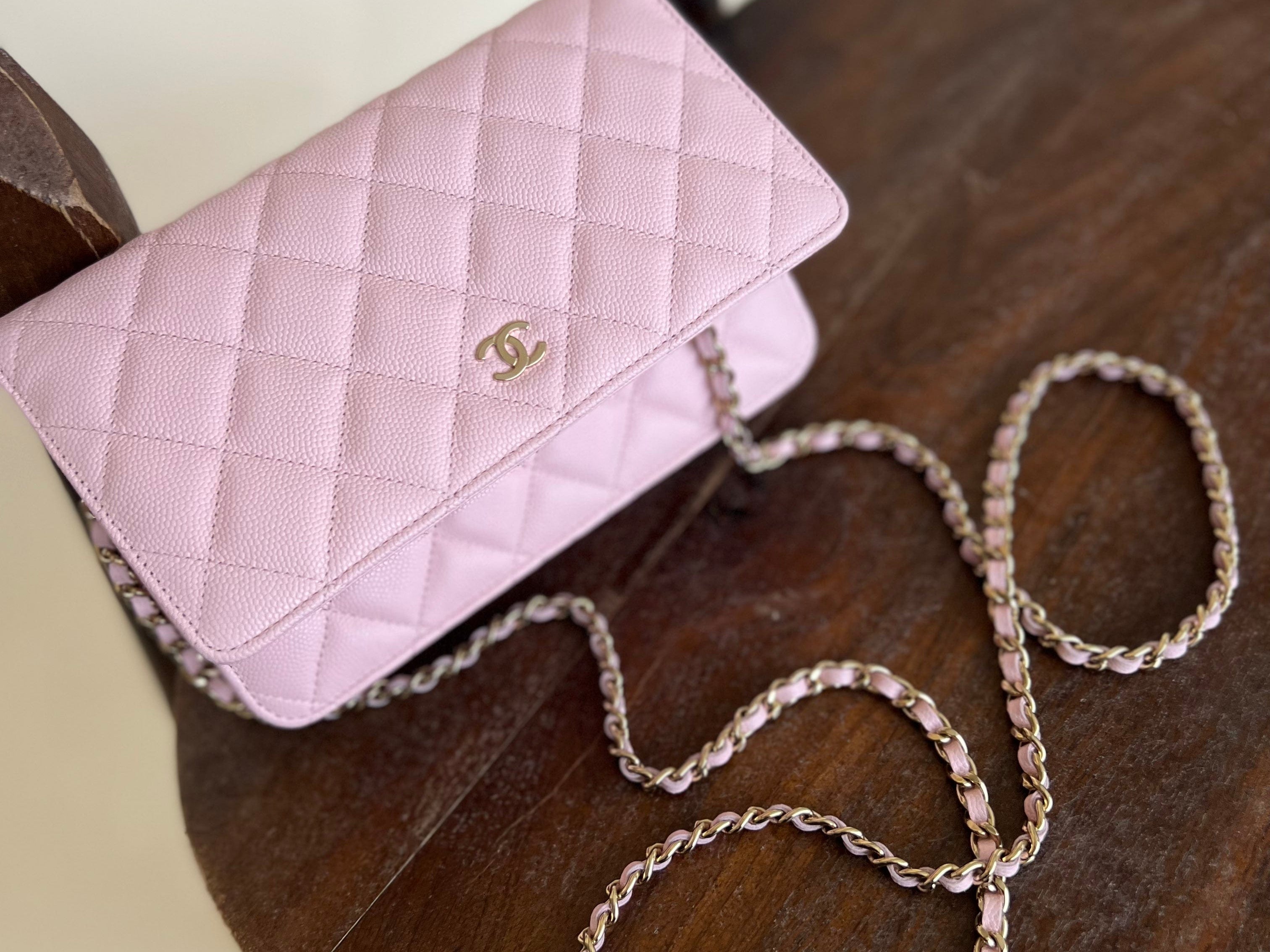 CHANEL Handbag 22S LIGHT PINK CAVIAR QUILTED WALLET ON CHAIN GHW (WOC) - Redeluxe