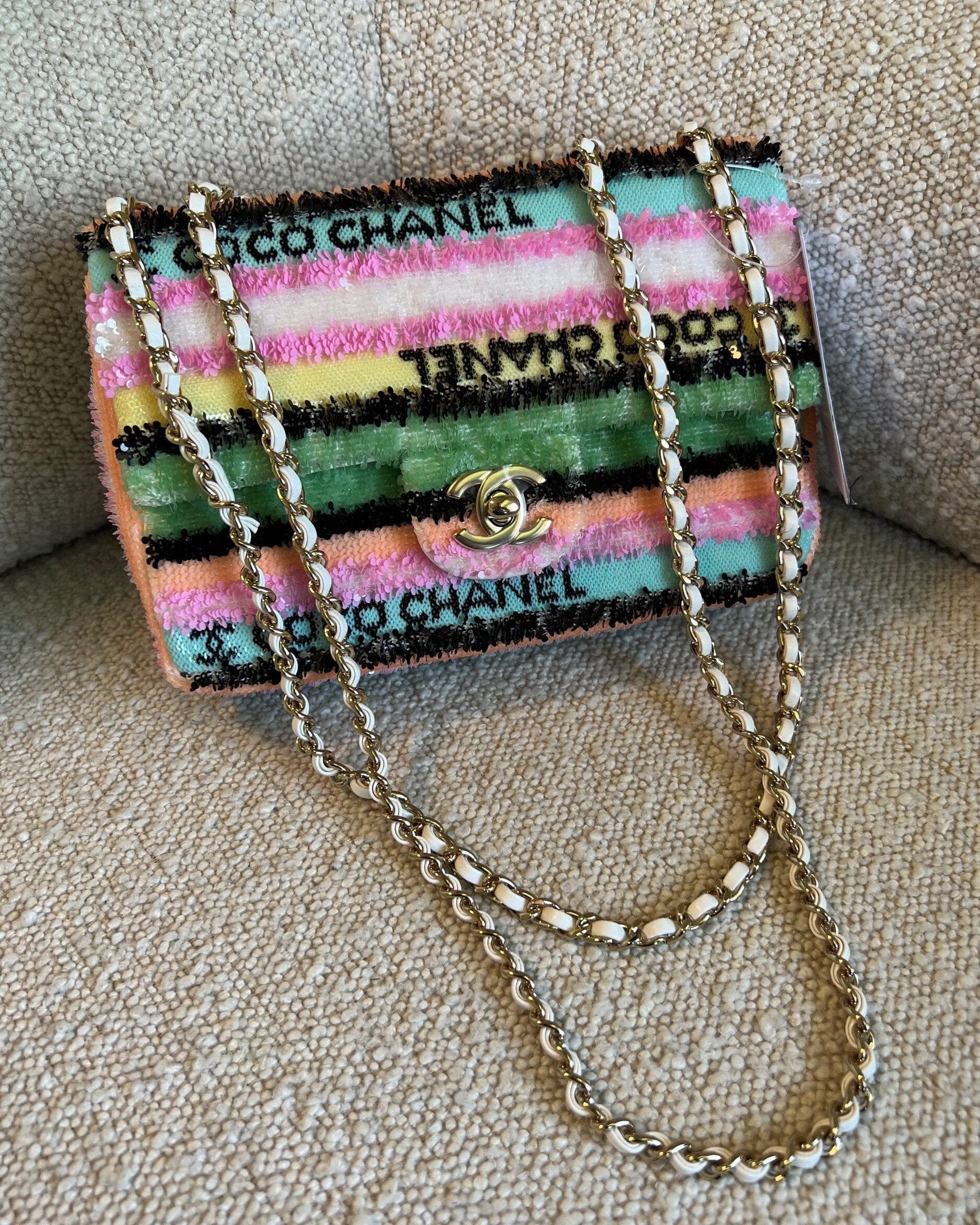 CHANEL Handbag 22S Mini Sequins & Gold-Tone Metal Multicolor Flap LGHW - Redeluxe