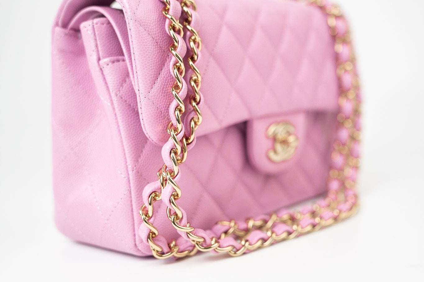 CHANEL Handbag 22S Pink Caviar Quilted Classic Flap Small Light Gold Hardware - Redeluxe