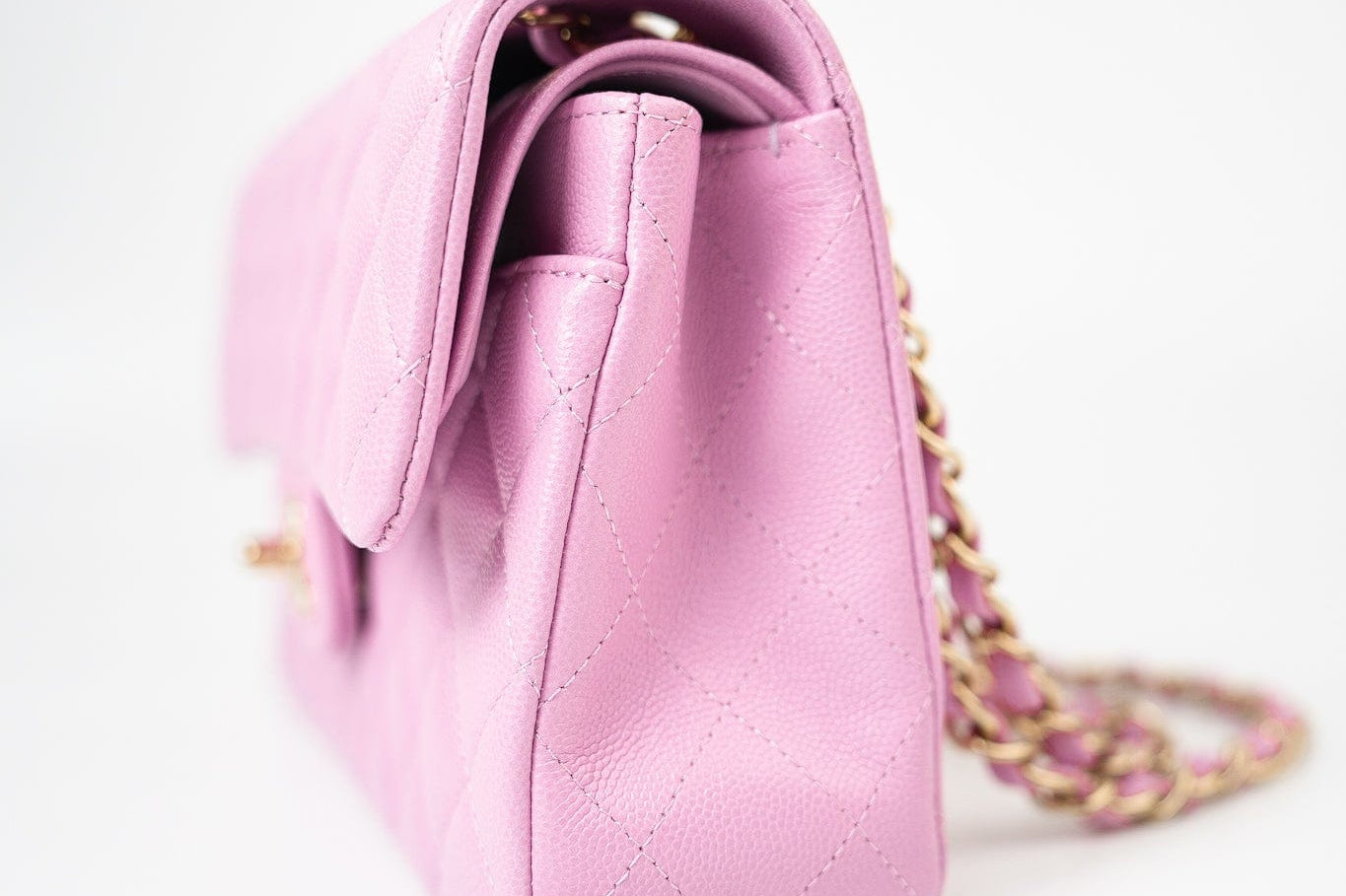 CHANEL Handbag 22S Pink Caviar Quilted Classic Flap Small Light Gold Hardware - Redeluxe