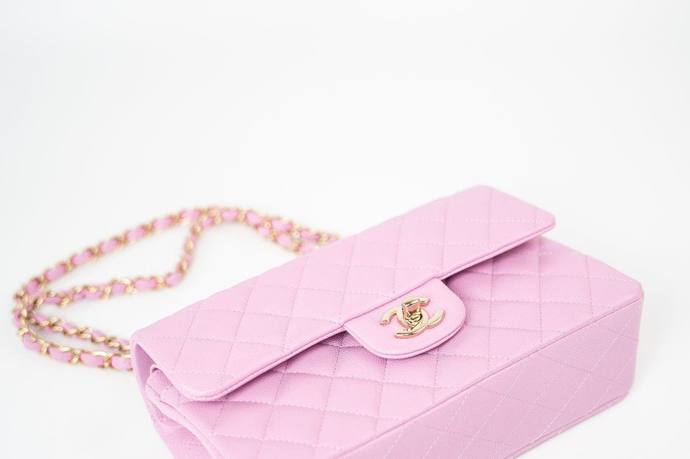 CHANEL Handbag 22S Pink Caviar Quilted Classic Flap Small Light Gold Hardware - Redeluxe
