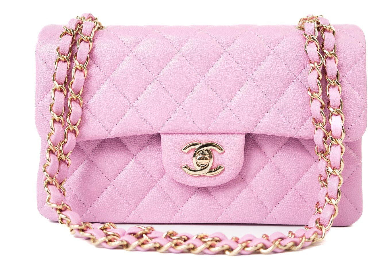 CHANEL Handbag 22S Pink Caviar Quilted Classic Flap Small Light Gold Hardware - Redeluxe