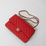 CHANEL Handbag 22S Red Caviar Quilted Classic Double Flap Medium Light Gold Hardware - Redeluxe