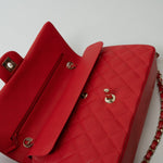 CHANEL Handbag 22S Red Caviar Quilted Classic Double Flap Medium Light Gold Hardware - Redeluxe