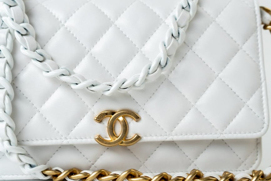 CHANEL Handbag 22S White Lambskin Quilted Wallet on Chain (WOC) - Redeluxe