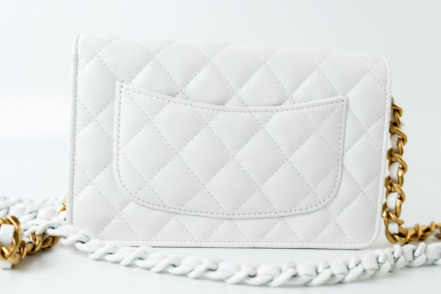 CHANEL Handbag 22S White Lambskin Quilted Wallet on Chain (WOC) - Redeluxe
