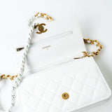 CHANEL Handbag 22S White Lambskin Quilted Wallet on Chain (WOC) - Redeluxe