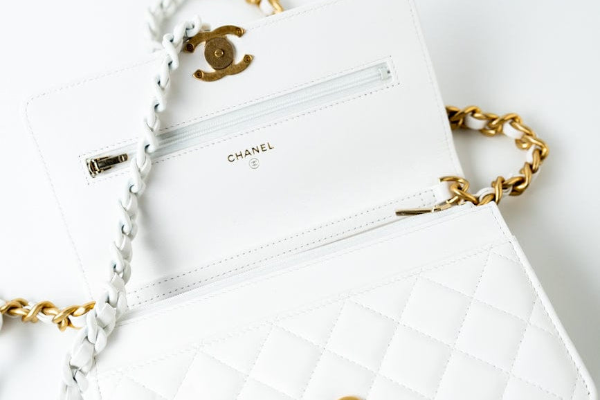 CHANEL Handbag 22S White Lambskin Quilted Wallet on Chain (WOC) - Redeluxe