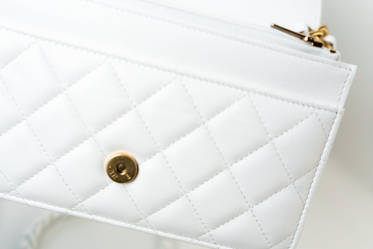 CHANEL Handbag 22S White Lambskin Quilted Wallet on Chain (WOC) - Redeluxe