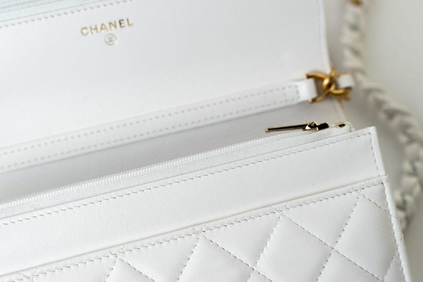 CHANEL Handbag 22S White Lambskin Quilted Wallet on Chain (WOC) - Redeluxe