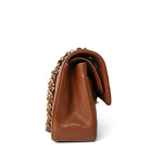 CHANEL Handbag 23A Light Brown Caviar Quilted Classic Flap Small Light Gold Hardware - Redeluxe