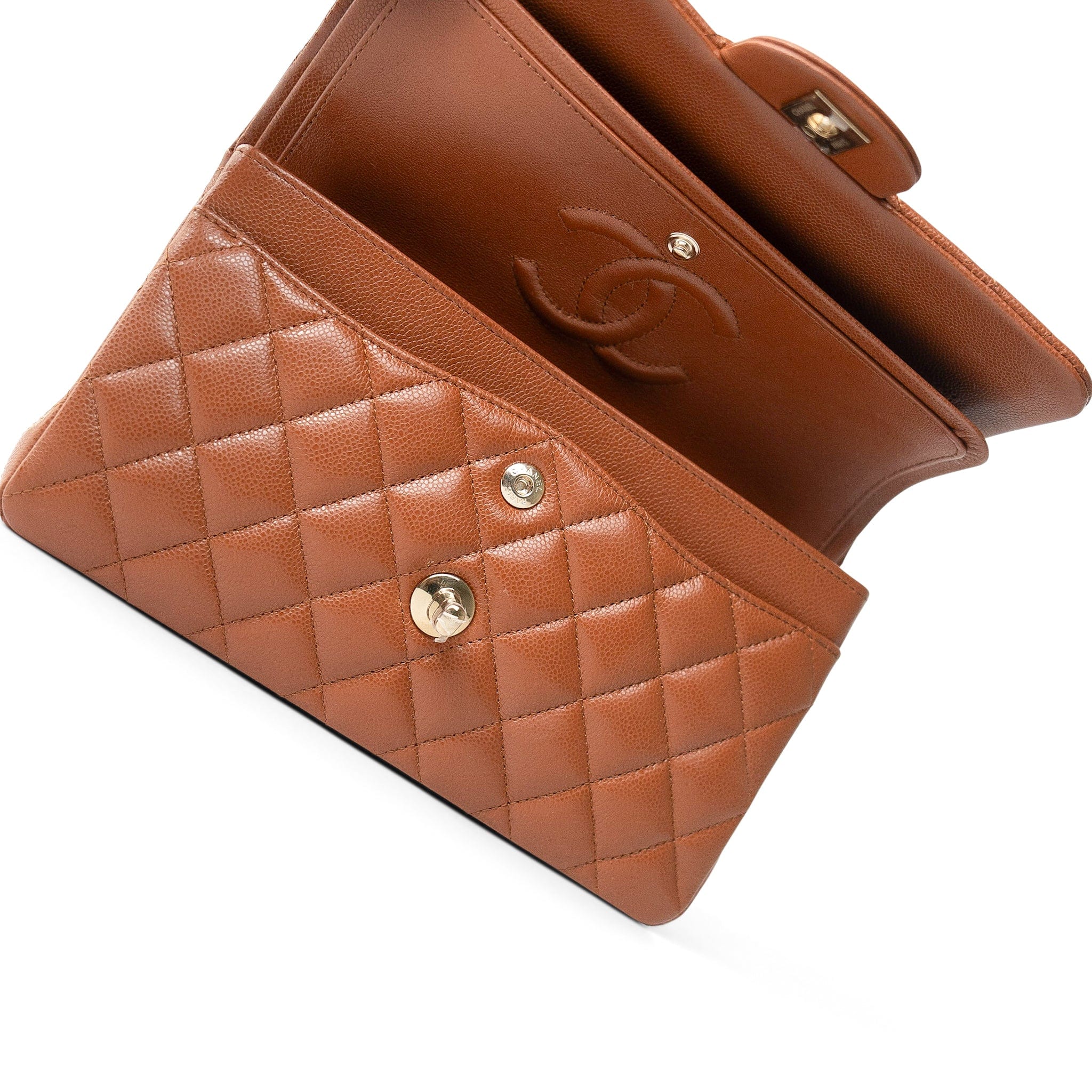 CHANEL Handbag 23A Light Brown Caviar Quilted Classic Flap Small Light Gold Hardware - Redeluxe