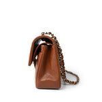 CHANEL Handbag 23A Light Brown Caviar Quilted Classic Flap Small Light Gold Hardware - Redeluxe