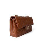 CHANEL Handbag 23A Light Brown Caviar Quilted Classic Flap Small Light Gold Hardware - Redeluxe