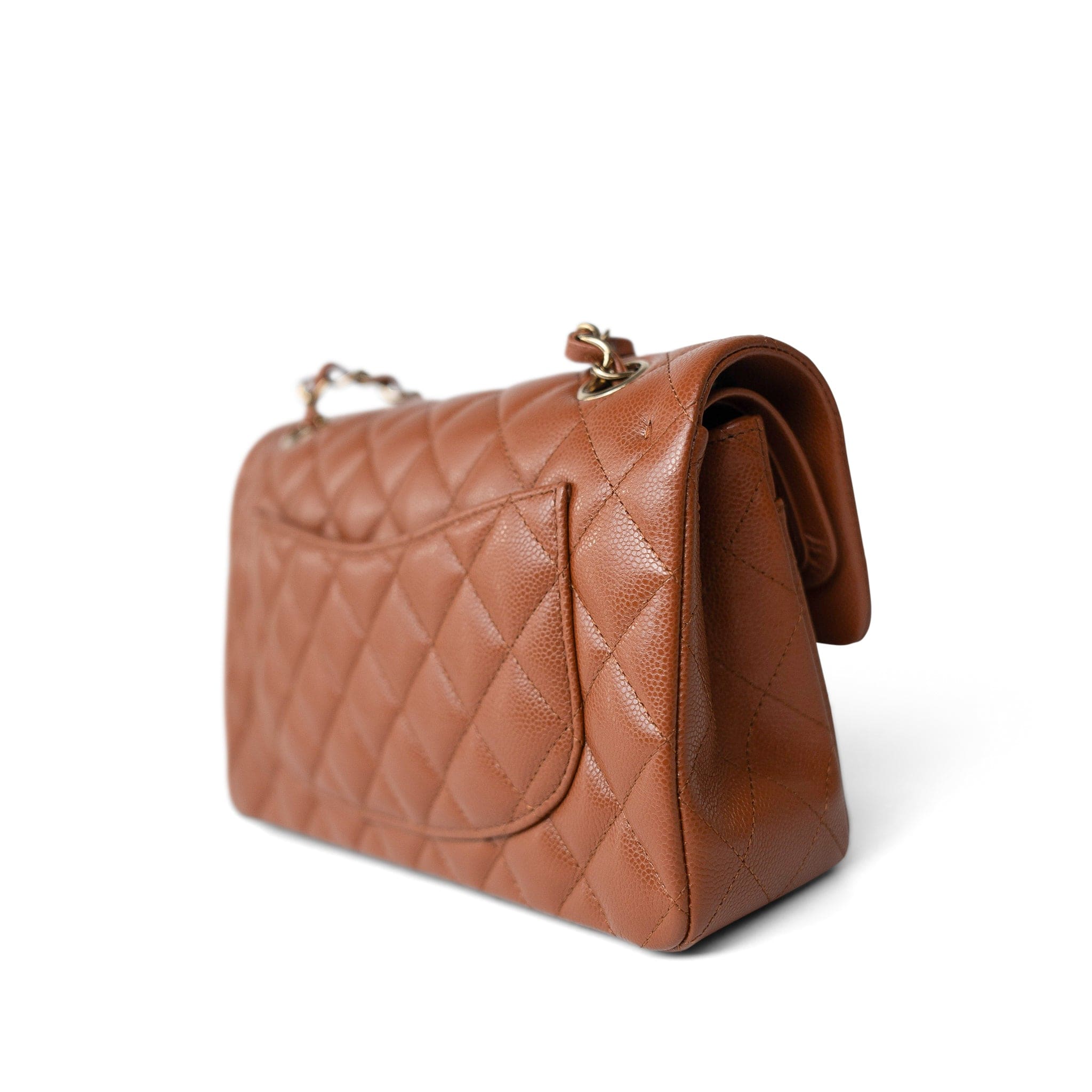 CHANEL Handbag 23A Light Brown Caviar Quilted Classic Flap Small Light Gold Hardware - Redeluxe