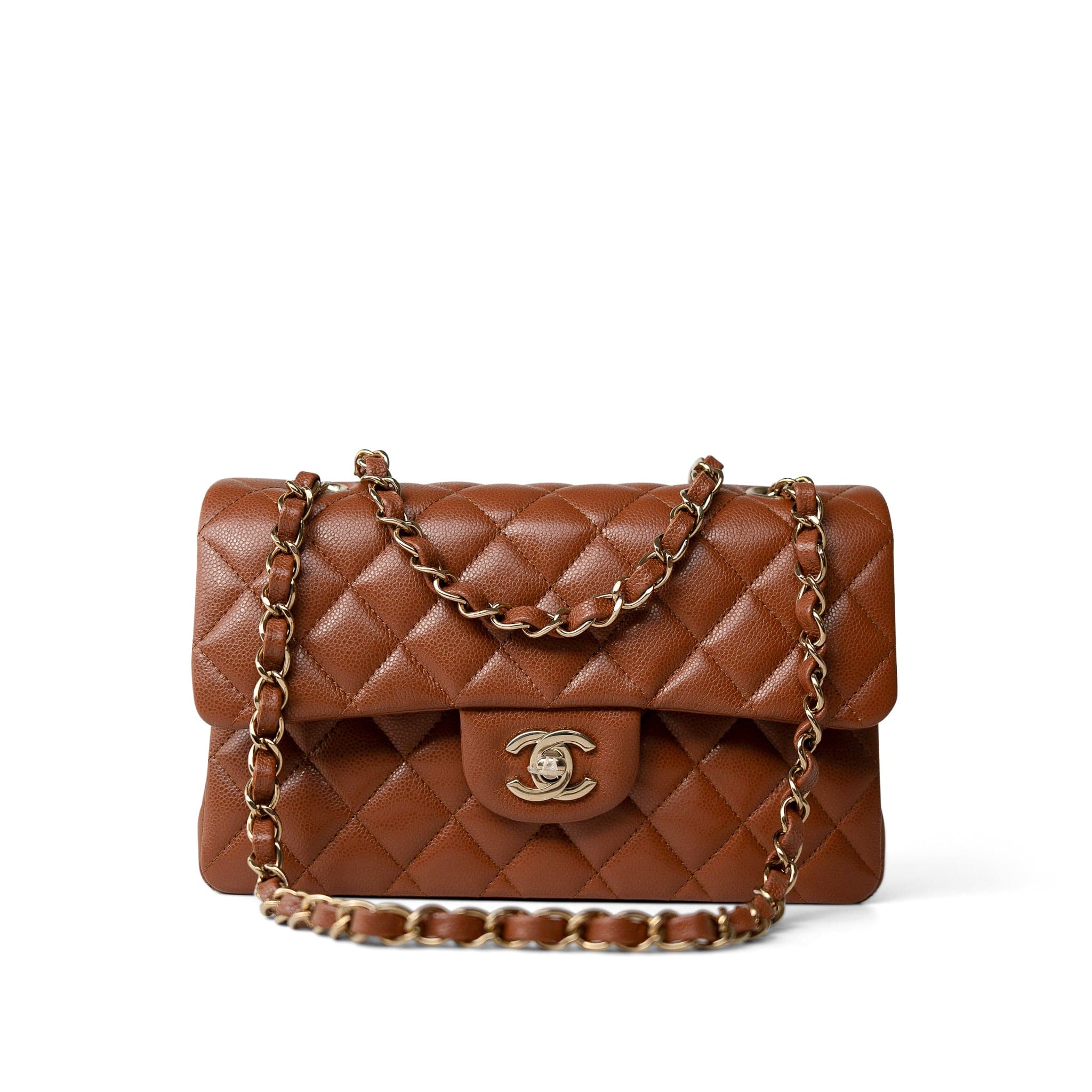 CHANEL Handbag 23A Light Brown Caviar Quilted Classic Flap Small Light Gold Hardware - Redeluxe