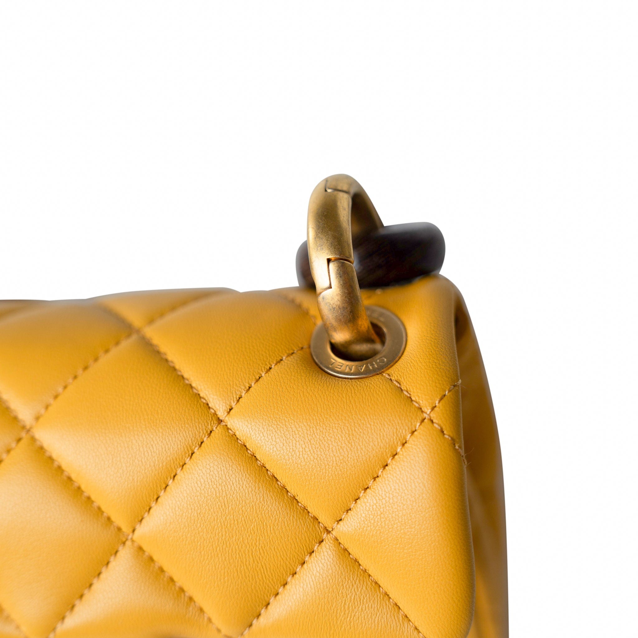 CHANEL Handbag 23A Mini Yellow Lambskin Quilted and Weng Wood Flap Bag - Redeluxe