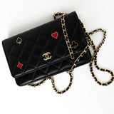 CHANEL Handbag 23C Black Lambskin Quilted Cruise Heart Wallet on Chain (WOC) LGHW - Redeluxe