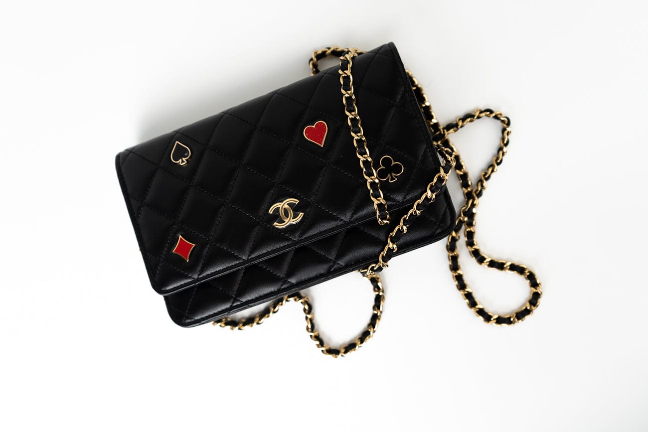 CHANEL Handbag 23C Black Lambskin Quilted Cruise Heart Wallet on Chain (WOC) LGHW - Redeluxe