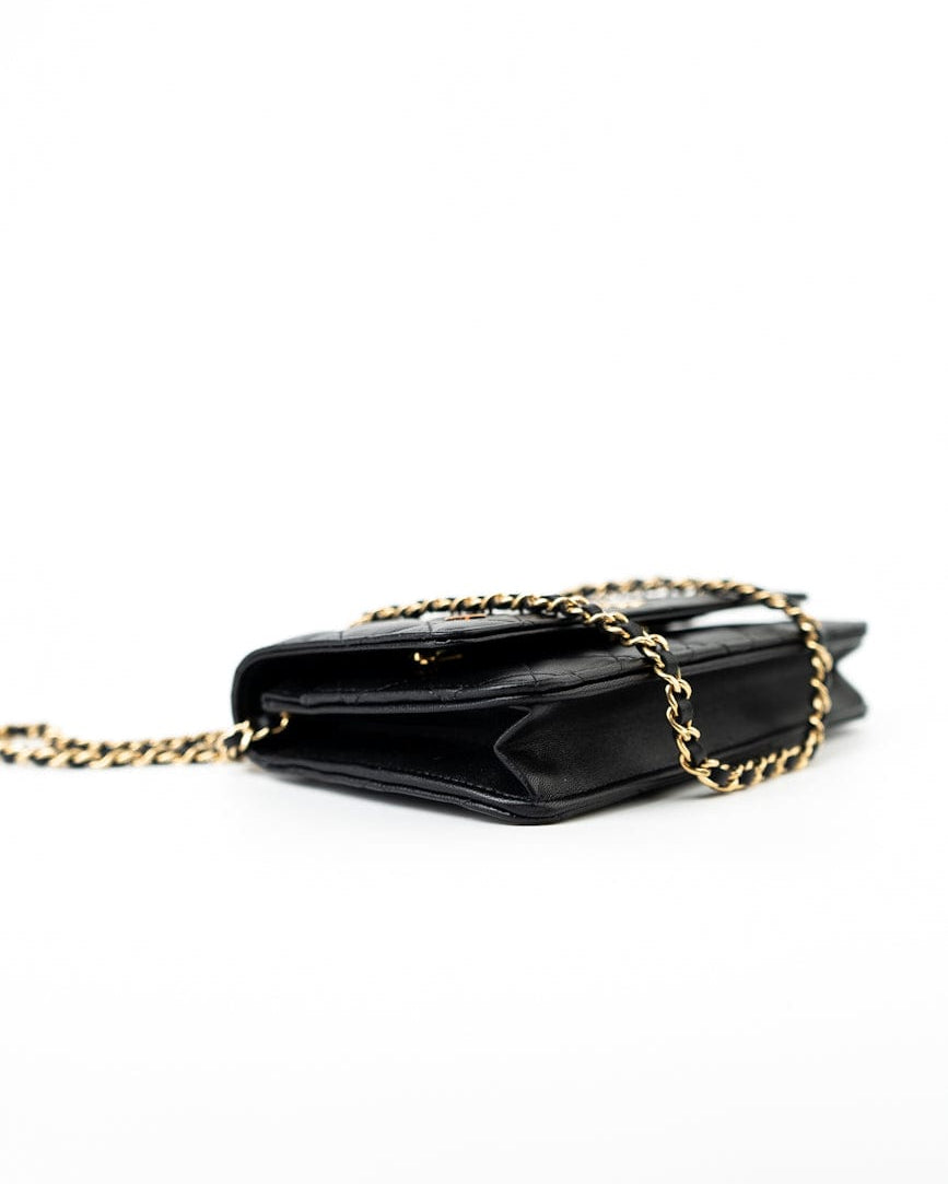CHANEL Handbag 23C Black Lambskin Quilted Cruise Heart Wallet on Chain (WOC) LGHW - Redeluxe