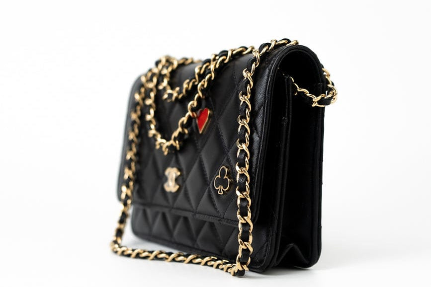 CHANEL Handbag 23C Black Lambskin Quilted Cruise Heart Wallet on Chain (WOC) LGHW - Redeluxe