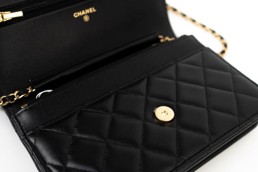 CHANEL Handbag 23C Black Lambskin Quilted Cruise Heart Wallet on Chain (WOC) LGHW - Redeluxe