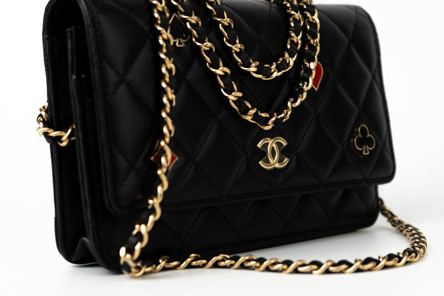 CHANEL Handbag 23C Black Lambskin Quilted Cruise Heart Wallet on Chain (WOC) LGHW - Redeluxe