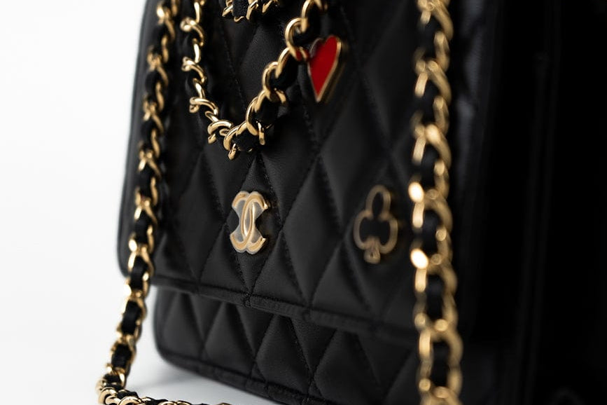 CHANEL Handbag 23C Black Lambskin Quilted Cruise Heart Wallet on Chain (WOC) LGHW - Redeluxe