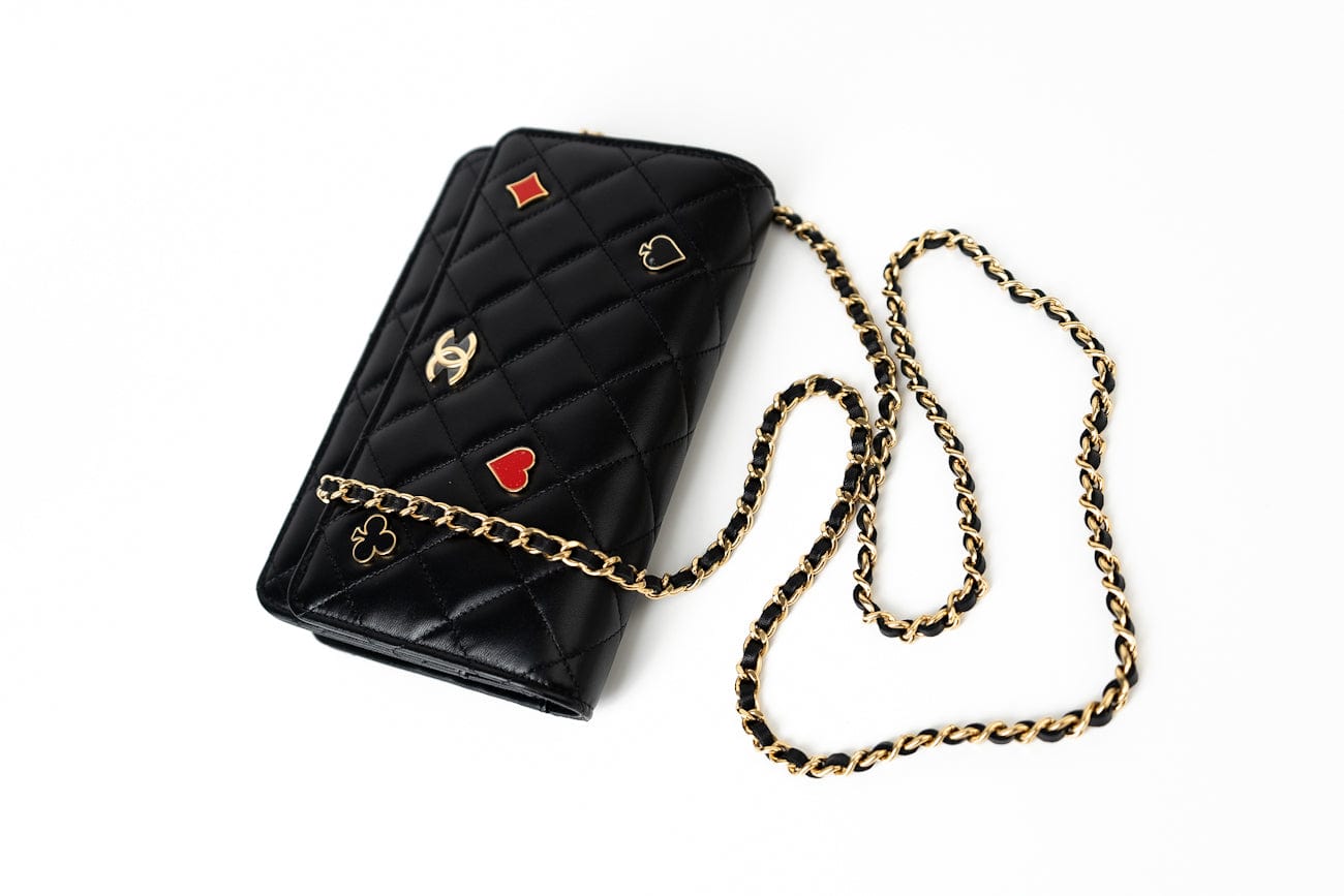 CHANEL Handbag 23C Black Lambskin Quilted Cruise Heart Wallet on Chain (WOC) LGHW - Redeluxe