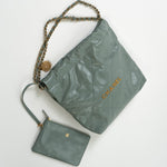 CHANEL Handbag 23C Small Grey green Calfskin Quilted 22 Drawstring Bag - Redeluxe