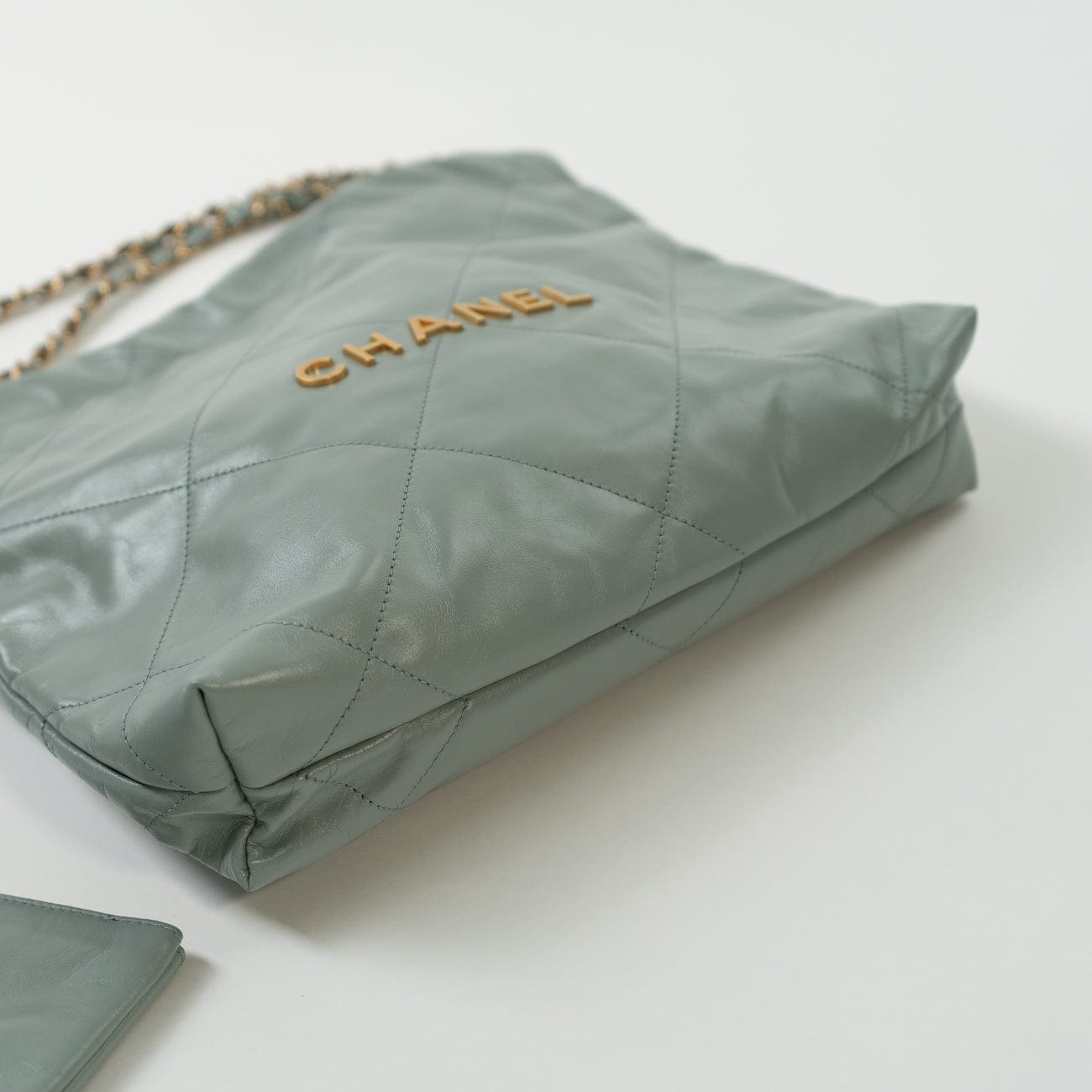 CHANEL Handbag 23C Small Grey green Calfskin Quilted 22 Drawstring Bag - Redeluxe