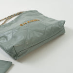 CHANEL Handbag 23C Small Grey green Calfskin Quilted 22 Drawstring Bag - Redeluxe