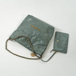 CHANEL Handbag 23C Small Grey green Calfskin Quilted 22 Drawstring Bag - Redeluxe