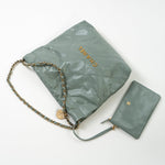 CHANEL Handbag 23C Small Grey green Calfskin Quilted 22 Drawstring Bag - Redeluxe