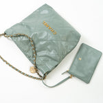 CHANEL Handbag 23C Small Grey green Calfskin Quilted 22 Drawstring Bag - Redeluxe