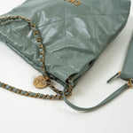 CHANEL Handbag 23C Small Grey green Calfskin Quilted 22 Drawstring Bag - Redeluxe