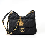 CHANEL Handbag 23P Black Caviar Quilted Hobo Bag Small Antique Gold Hardware - Redeluxe