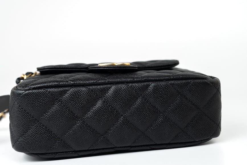 CHANEL Handbag 23P Black Caviar Quilted Hobo Bag Small Antique Gold Hardware - Redeluxe