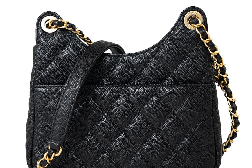 CHANEL Handbag 23P Black Caviar Quilted Hobo Bag Small Antique Gold Hardware - Redeluxe