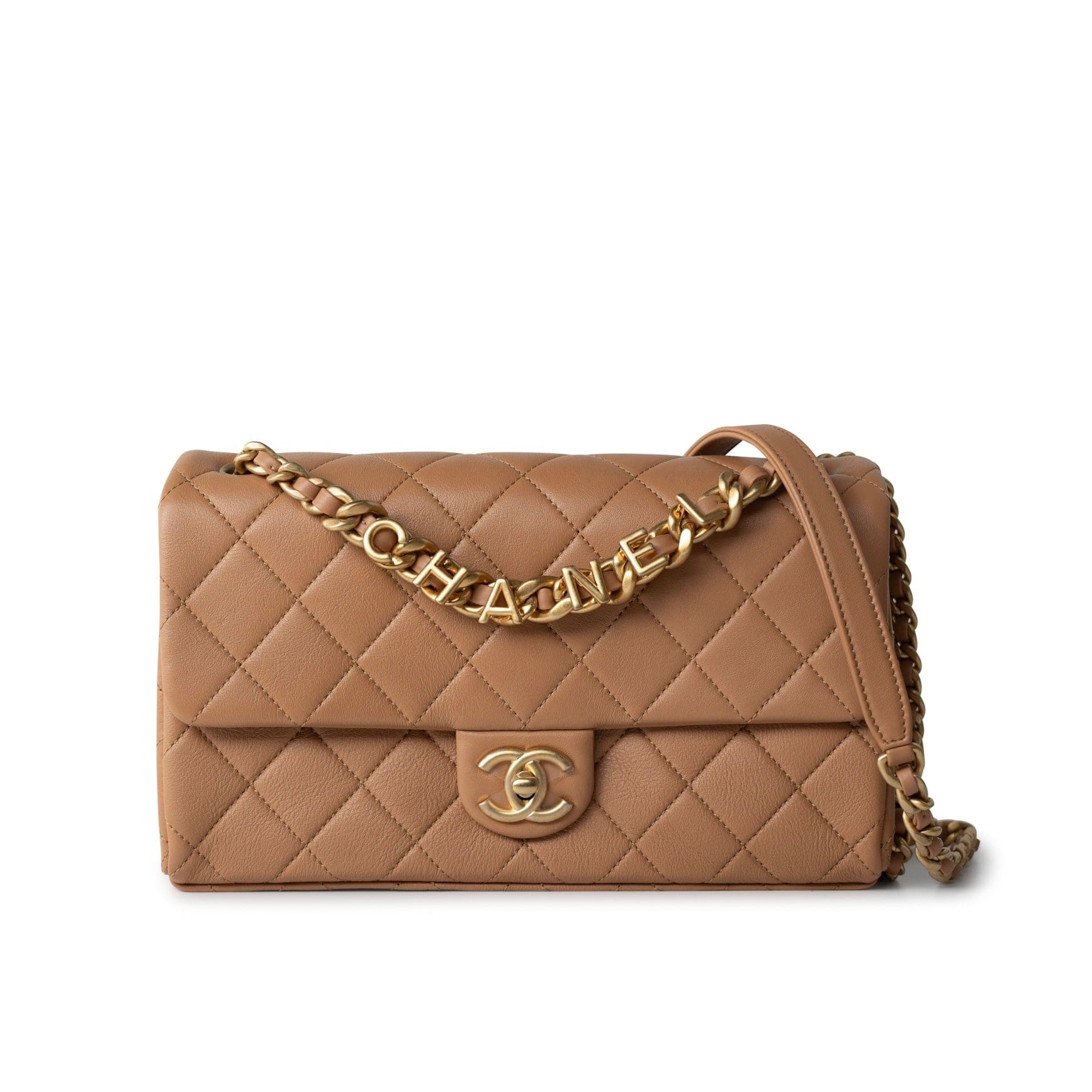 CHANEL Handbag 23P Caramel Quilted Chanel Chain Single Flap Bag Antique Gold Hardware - Redeluxe