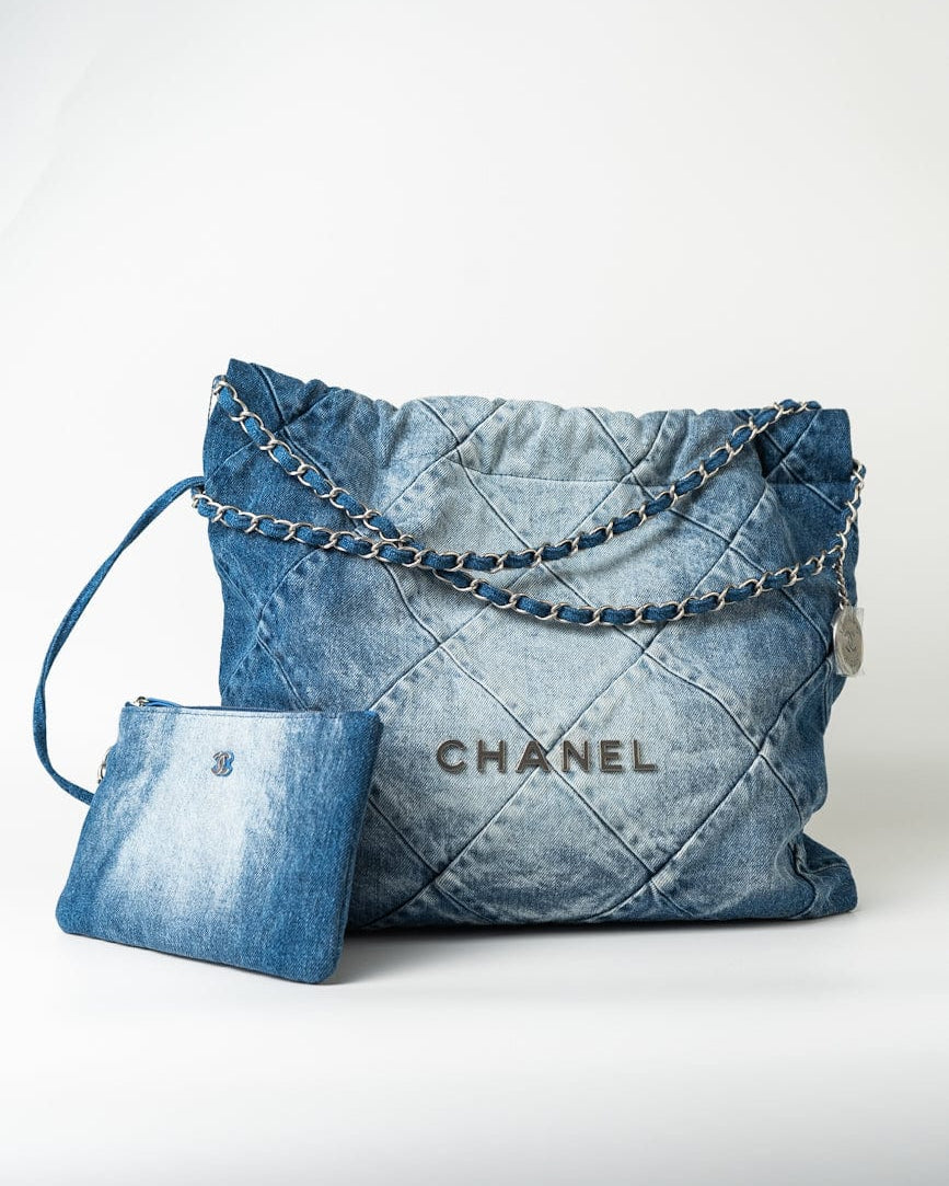 CHANEL Handbag 23P Denim Quilted 22 Drawstring Bag Medium - Redeluxe