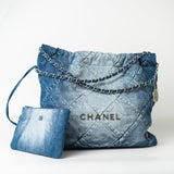 CHANEL Handbag 23P Denim Quilted 22 Drawstring Bag Medium - Redeluxe