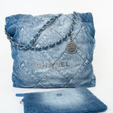 CHANEL Handbag 23P Denim Quilted 22 Small Drawstring Bag - Redeluxe