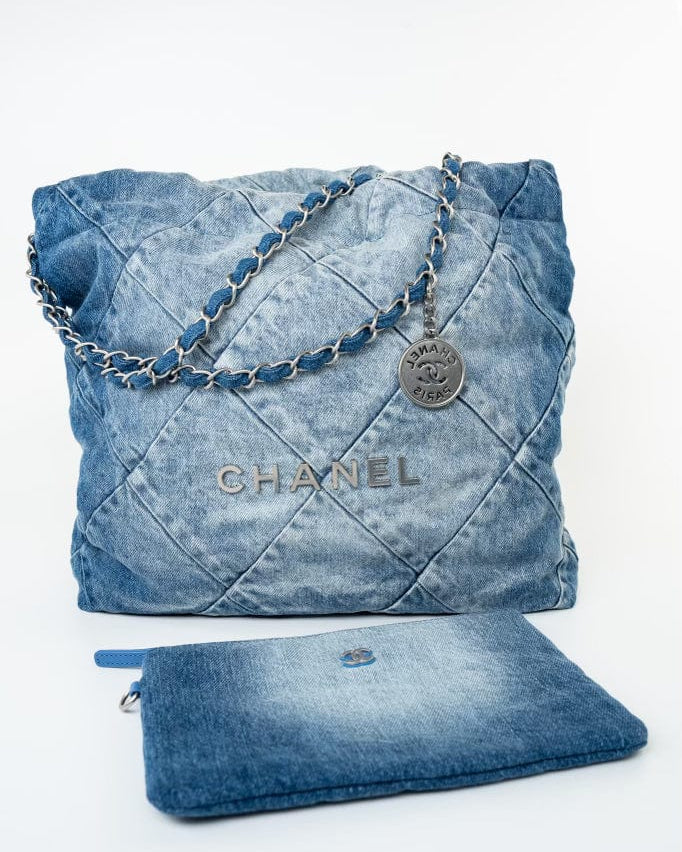 CHANEL Handbag 23P Denim Quilted 22 Small Drawstring Bag - Redeluxe